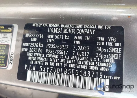 2014 Hyundai Santa Fe Sport 2.4L from USA, damaged, VIN 5XYZUDLB5EG183719